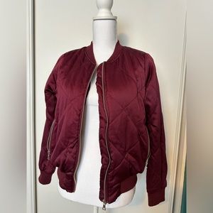 Forever 21 Burgundy Bomber Jacket with Pockets
